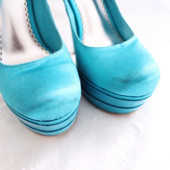Bebe Sky Blue Satin Platform Heels - Picture 6 of 8